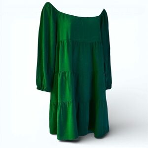 Davi & Dani Green Tiered Babydoll Dress Long Sleeve Linen Blend